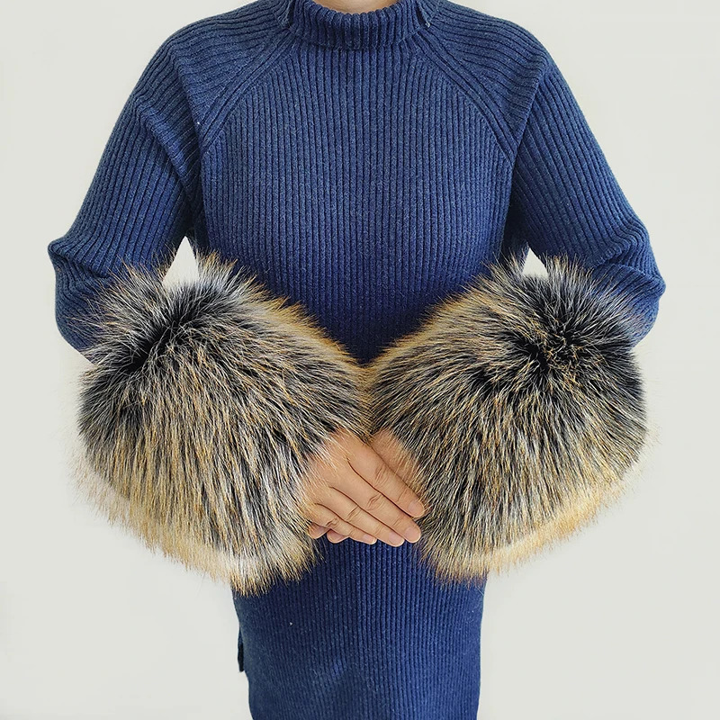 Winter faux fur cuffs faux fur cuffs womens thick plush windproof wristband sleeve 241106