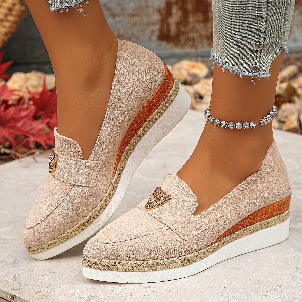 Large wedge fisherman's shoes women's single shoes with linen woven sole lightweight and comfortable shallow mouth