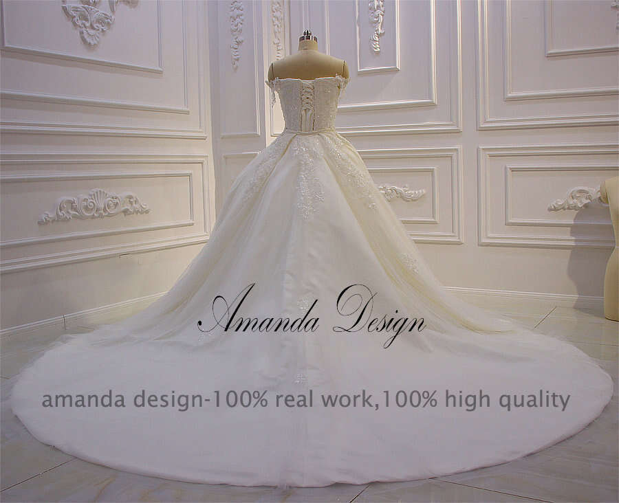 Amanda Design robe de soiree courte Off Shoulder Lace Appliques Wedding Dress with Removable Skirt