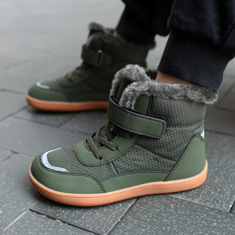 Childrens 25-36 snow boots winter outdoor barefoot shoes for boys and girls waterproof anti-slip plus velvet warm cotton 241106