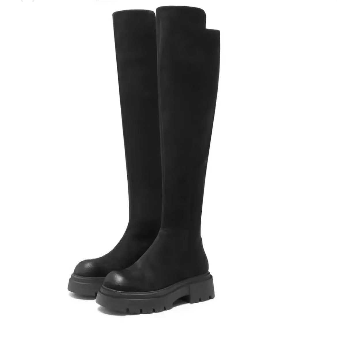 CMM Knee Over Long Boots for Petite Individuals Autumn Winter Collection Thick Soled Slim and Stretchy Boots Versatile for Women