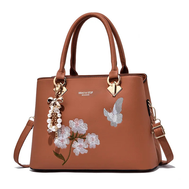 Fashion bow hanging decoration womens handbag fashion embroidery cross body bag leather shoulder bag241106