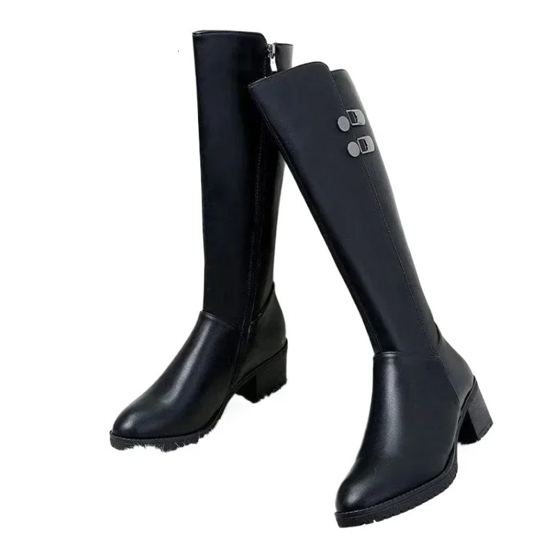 Womens Shoes Side Zipper Womens Boots Fashion Metal Decoration Modern Boots Women Round Toe Knee-High Boots 241106