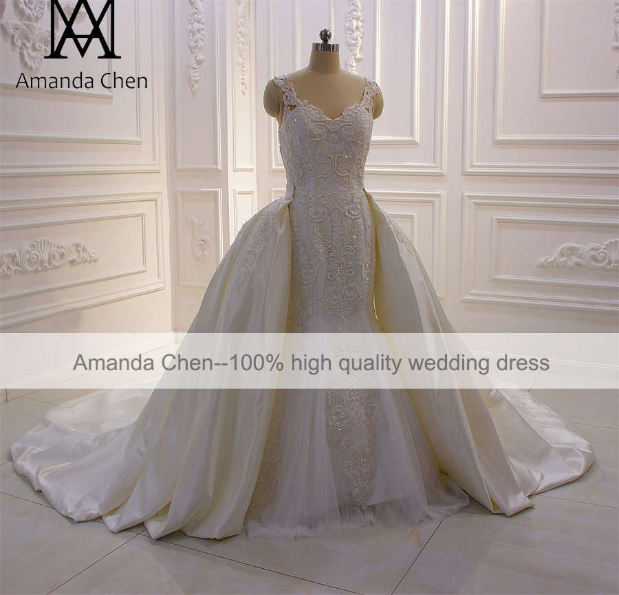 robe de mariee 2024 Cap Sleeve Lace Applique Pearls Wedding Dress with Detachable Train