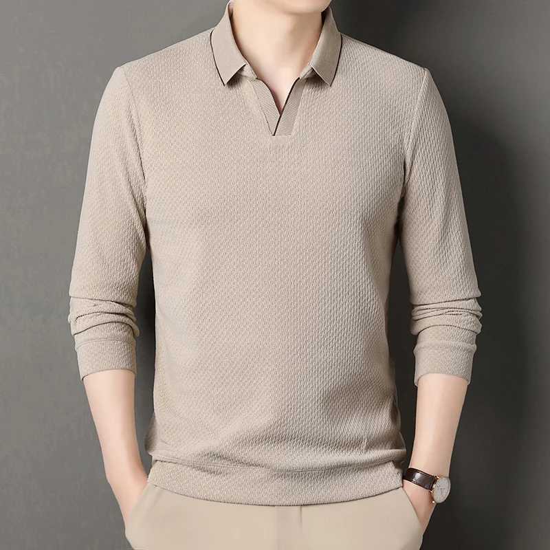 High end mens 2024 autumn new designer wool long Sved shirt solid color cut collar trendy classic T-shirt W241106