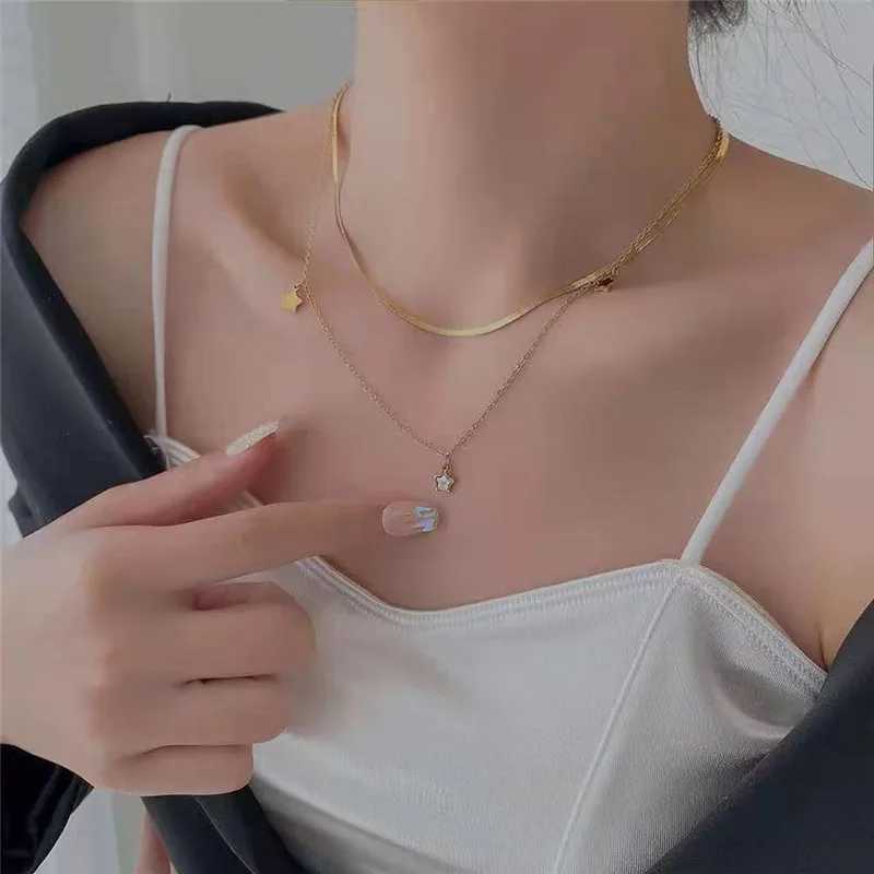 316L stainless steel Mtilayer chain star charm necklace used as a gift for girls parties in fashion jewelry sets X241106