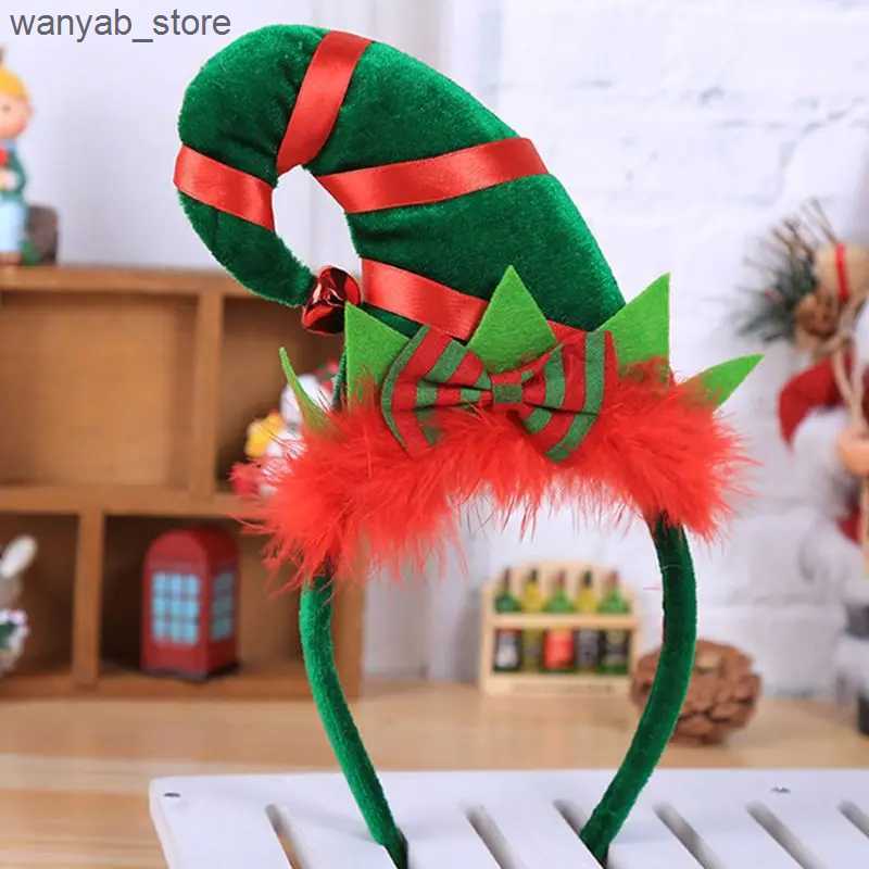 Wide Brim Hats Bucket Hats Children Adult Christmas Santa Elf Hat Hair Hoop Clasp Contrast Color Fluffy Bowknot Headband With Jingle Bell Cosplay Cost