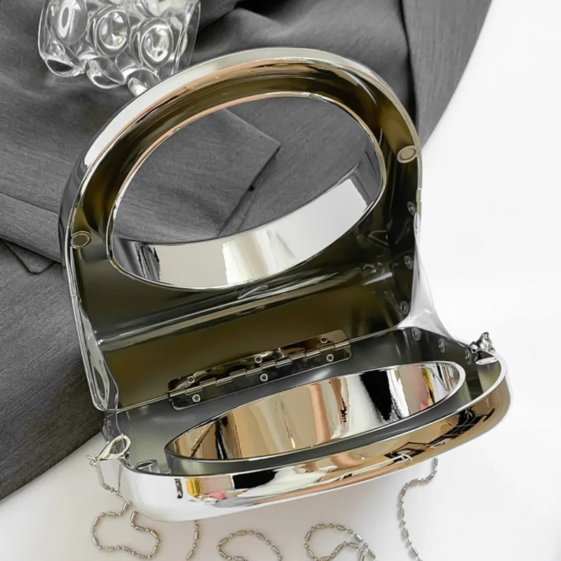 Summer selling Gold Plated Acrylic Handbag Fashionable Simple Smooth Single Shoulder Ten Font Womens Bag 241105