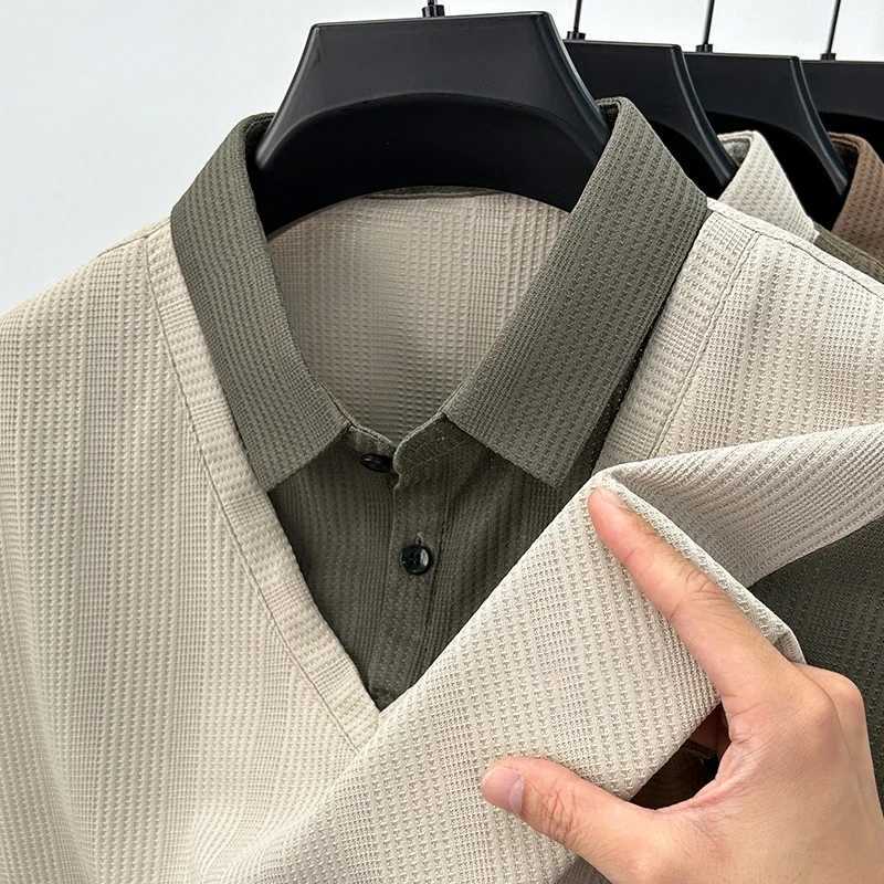 New mens casual fashion long Sved solid color blocking Fe two-piece comfortable shirt four season version top W241106