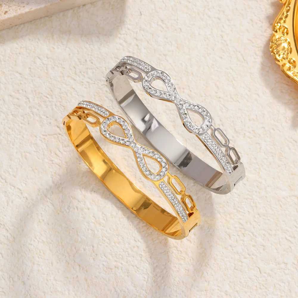 New 8-character infinite symbol zircon waterproof gold-plated stainless steel bracelet wedding party jewelry couple gifts X241106