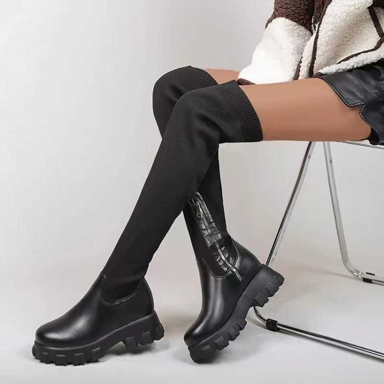 CMM Autumn Plus Size Long Boots New Plus Size Over the Knee Round Toe Flying Woven Boots Size 43