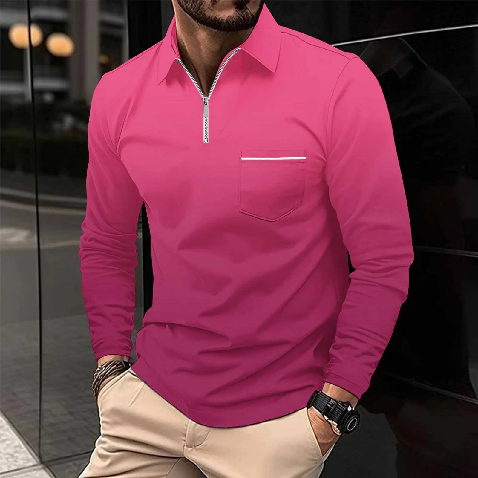 Spring and Autumn Mens Sports Long Sleeve Sve Collar Colorful Shirt Quty Slim fit Knitted Zipper Pocket Shirt W241106