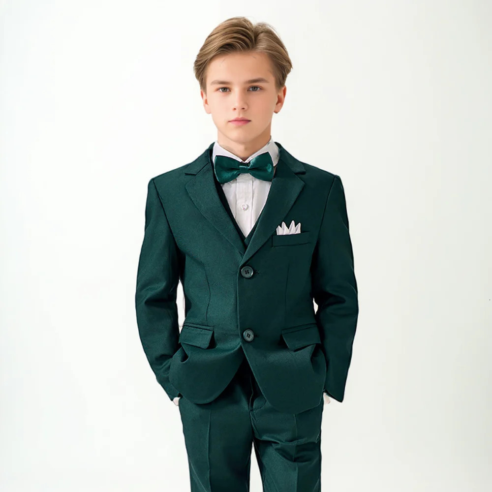 Boys Green High-end Suit Set Child Performance Wedding Birthday Pography Costume Kids Blazer Vest Pants Bowtie Outfit 241106