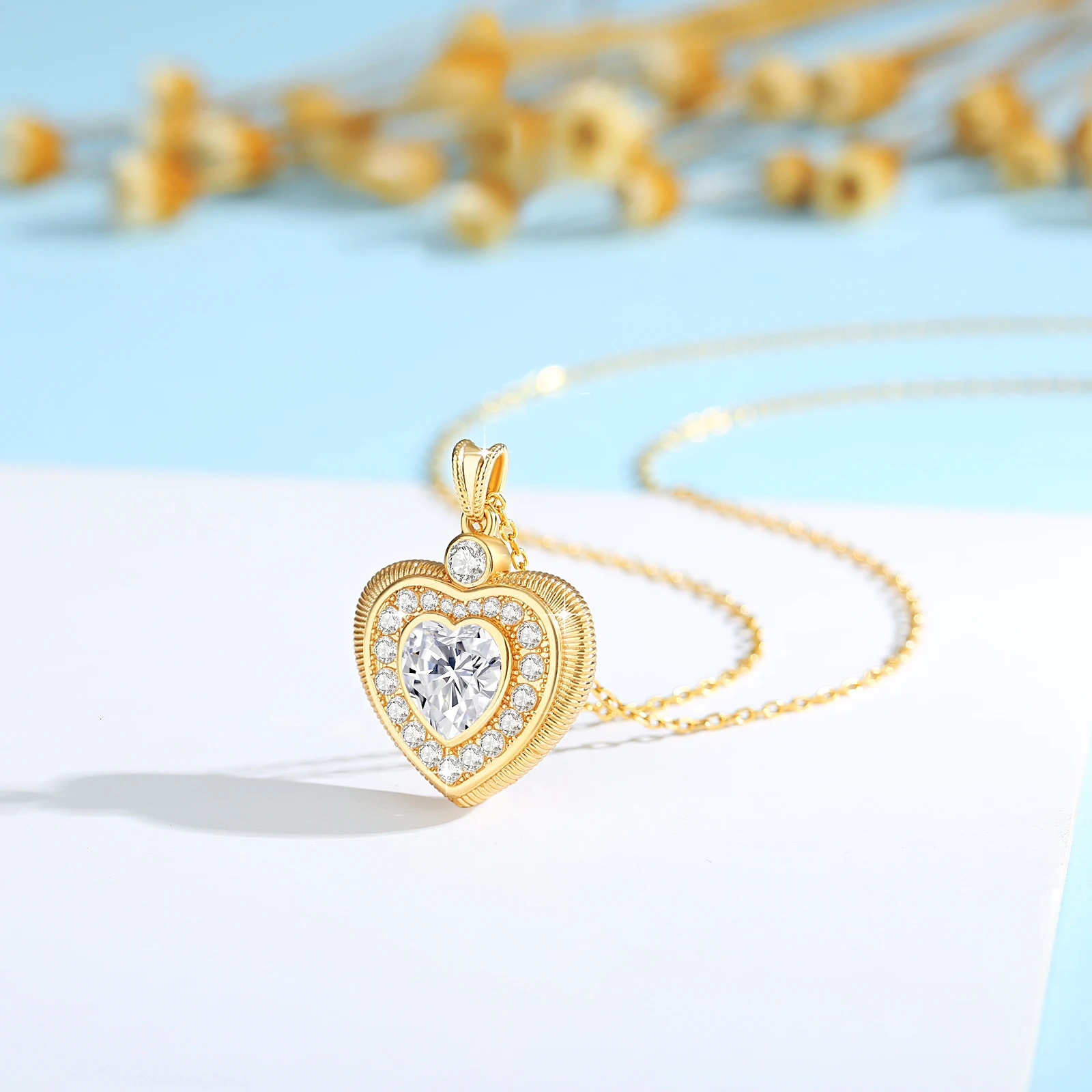 Szjinao 100% genuine 18K gold heart necklace 9mm 3ct silica pendant K gold wedding jewelry wholesale with certificate 241106