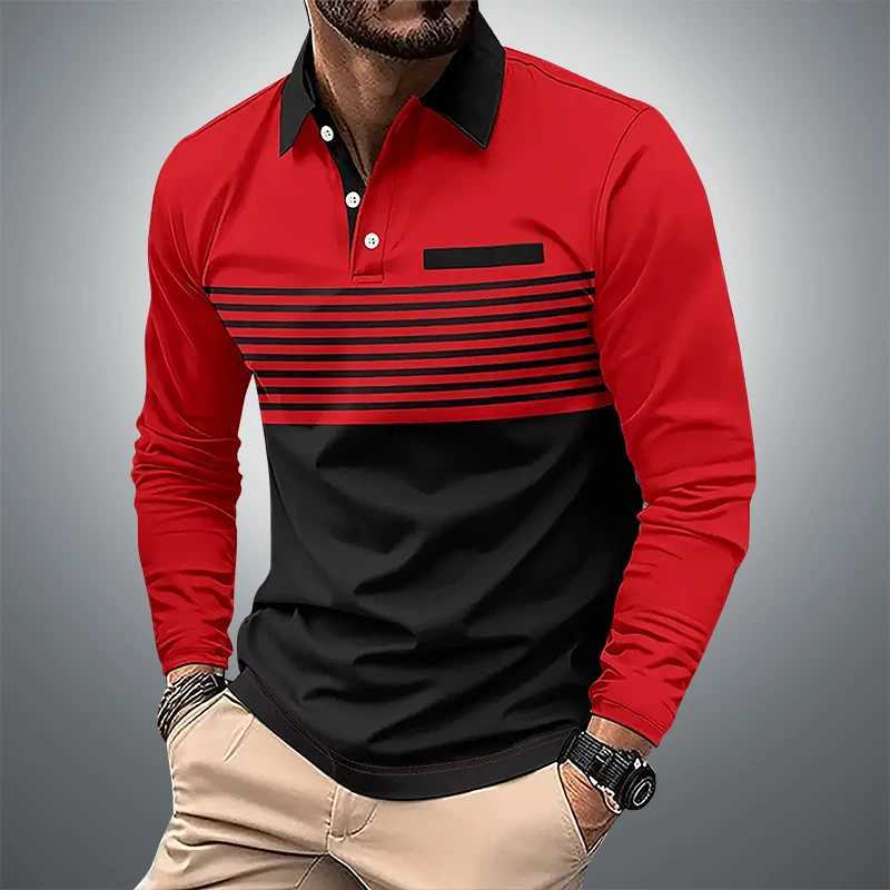 Spring and Autumn mens long SVED shirt classic business casual shirt 3D striped printed casual T-shirt W241106