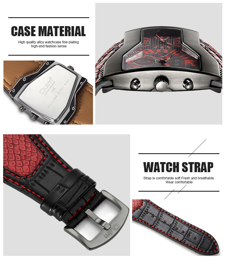 Sports Watch Waterproof 10 M Never Fade For Men SIZE 52X46 mm Thickness 10 mm Cowhide strap High Quality Quartz Movement Tempered Glass Mirror Watch 0