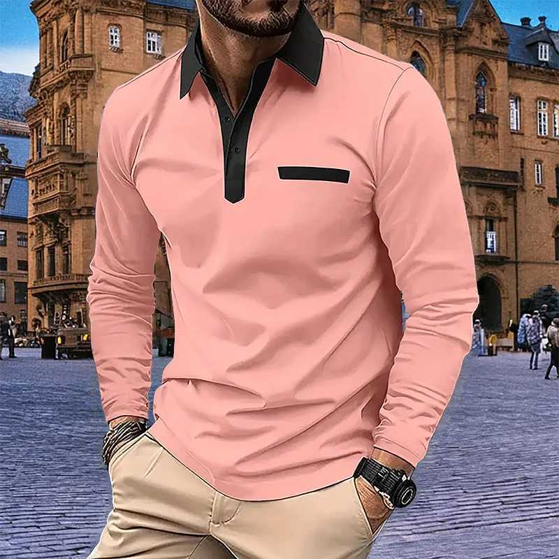 Spring/Summer Mens Long Sved Business Casual Shirt Solid Color Collar Shirt European and American Plus Size W241106