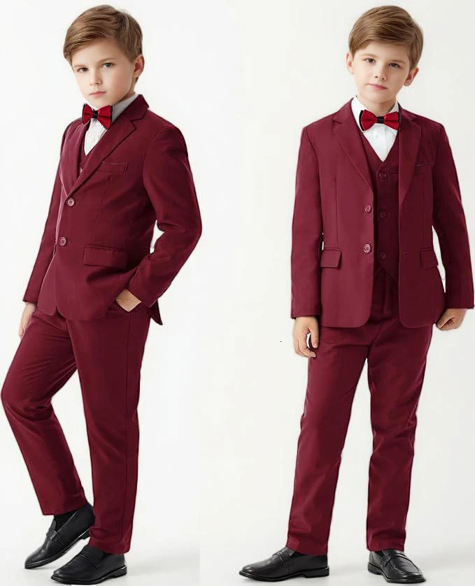 Child Green Solid Color Dress Suit Set Boys Performance Wedding Birthday Pography Costume Kid Blazer Vest Pants Bowtie Outfit 241106