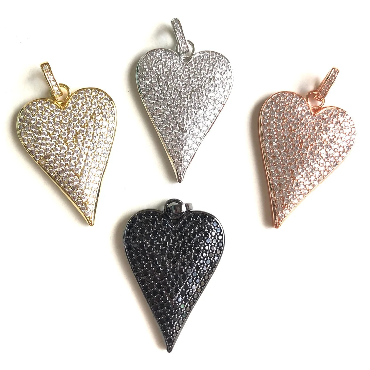 5 pieces of Micro Pave heart-shaped charm sparkling exquisite gold-plated pendant womens necklace bracelet jewelry production accessories wholesale 24