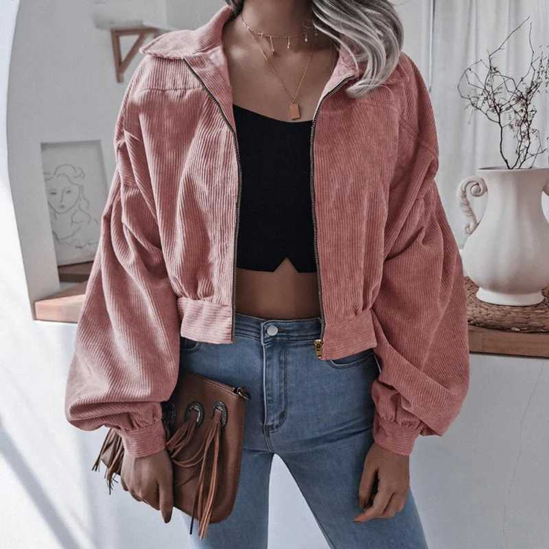 casual Brown Lamb Wool Corduroy Jacket with Fur Collar Thick Velvet Jacket Vintage Winter Warm Outerwear Long Sleeve Women CoatX241018