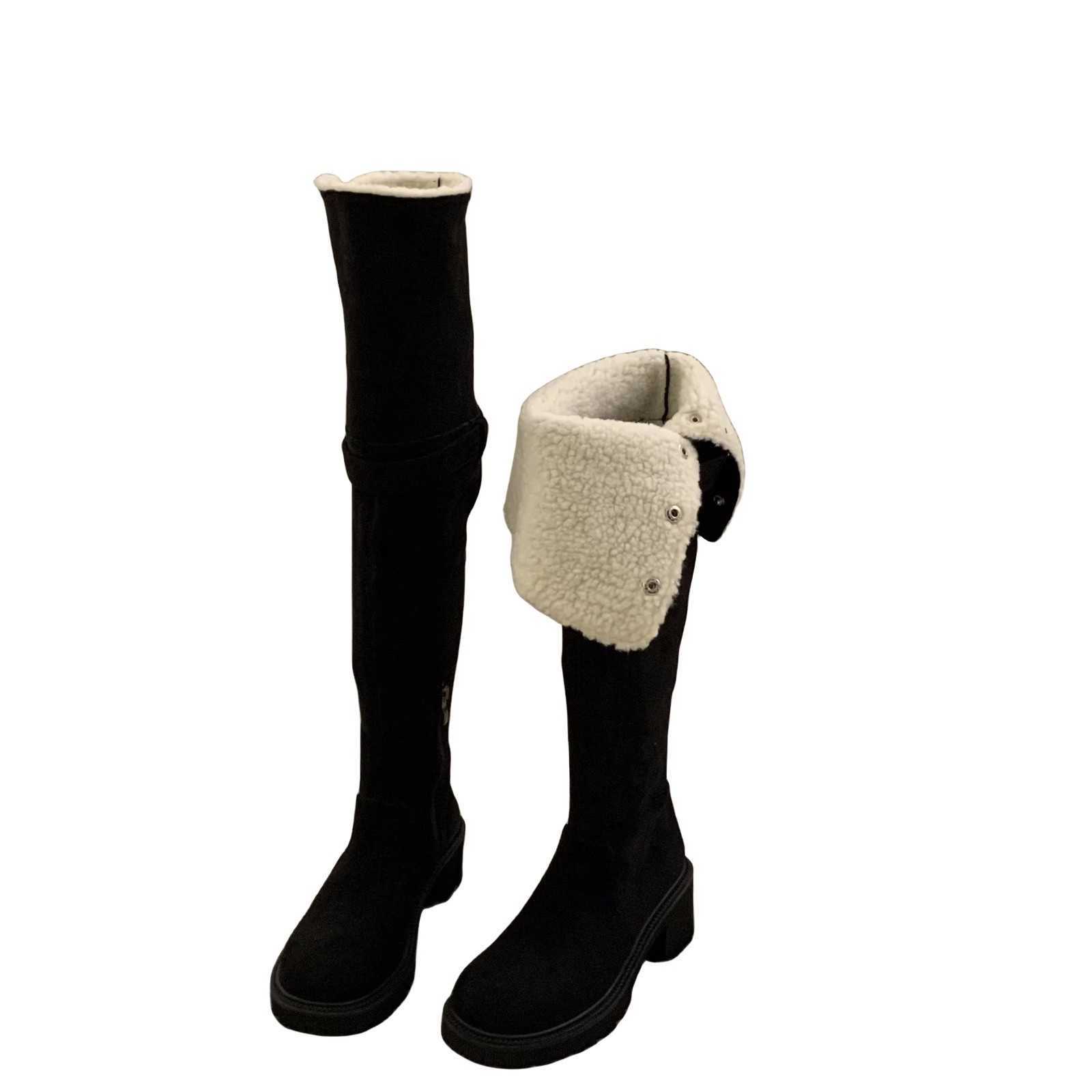 CMM High Heeled Knee High Boots Plush Cotton Boots for Women New Autumn and Winter Snow Boots Long Leg Knight Boots
