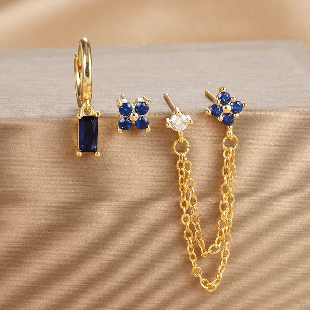 3-piece fashionable double hole earring chain crystal earring set used for square pendant perforated ring earrings perforated jewelry X241106