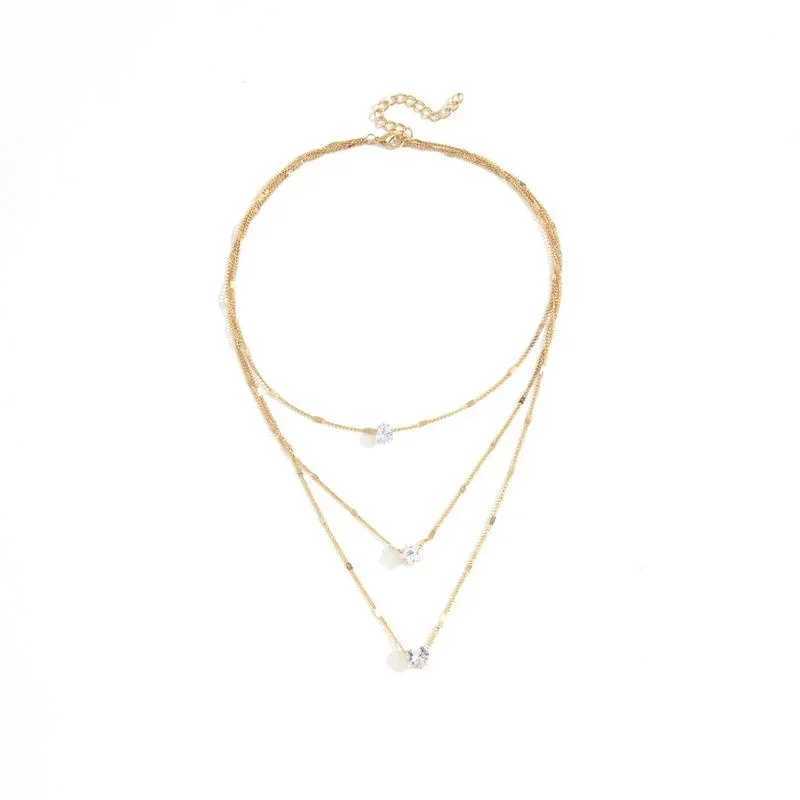 Fashionable gold 3-layer crystal necklace used for warm white cubic zirconia star pendant necklace jewelry gift X241106