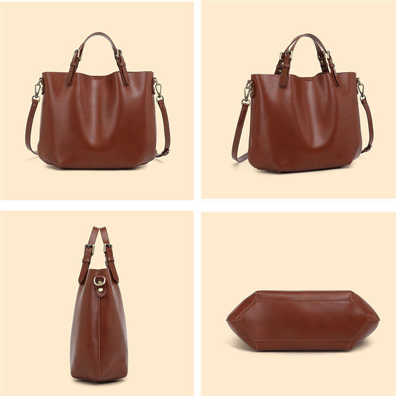 OLOEY Burminsa Cowhide Genuine Leather Bucket Tote Handbags For Women 2024 New Designer Large Capacity Ladies Shoulder Crossbody Bags