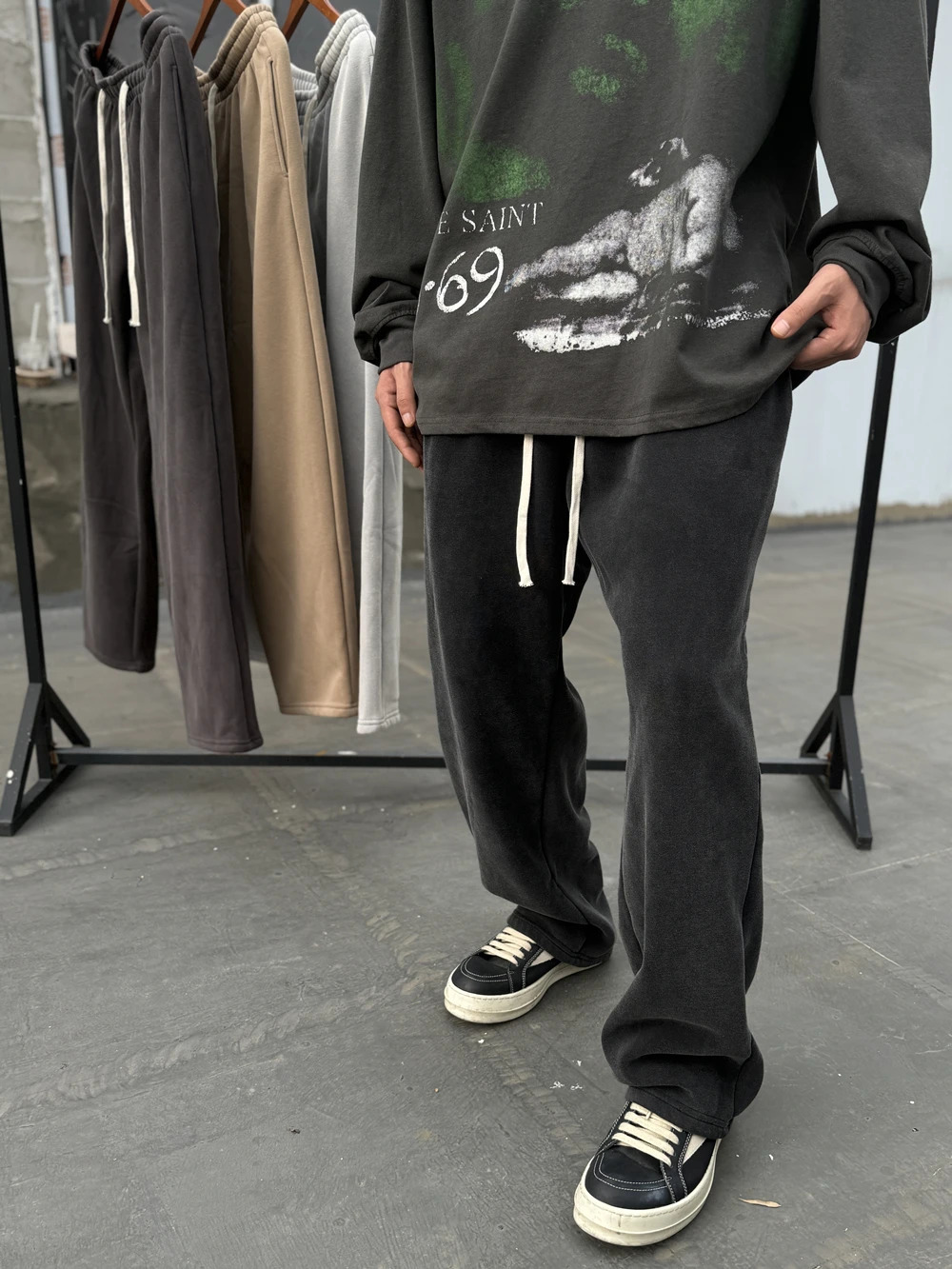 Yao888 Loose Casual Unisex Long Pants Vintage Solid Color Sweatpants Streetwear High Street Straight Leg Trousers For Men 241104
