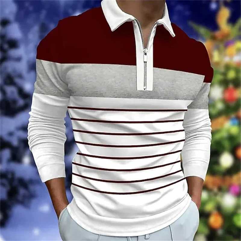 Spring and autumn mens long Sve top zipper shirt mens casual shirt fashion striped shirt W241106