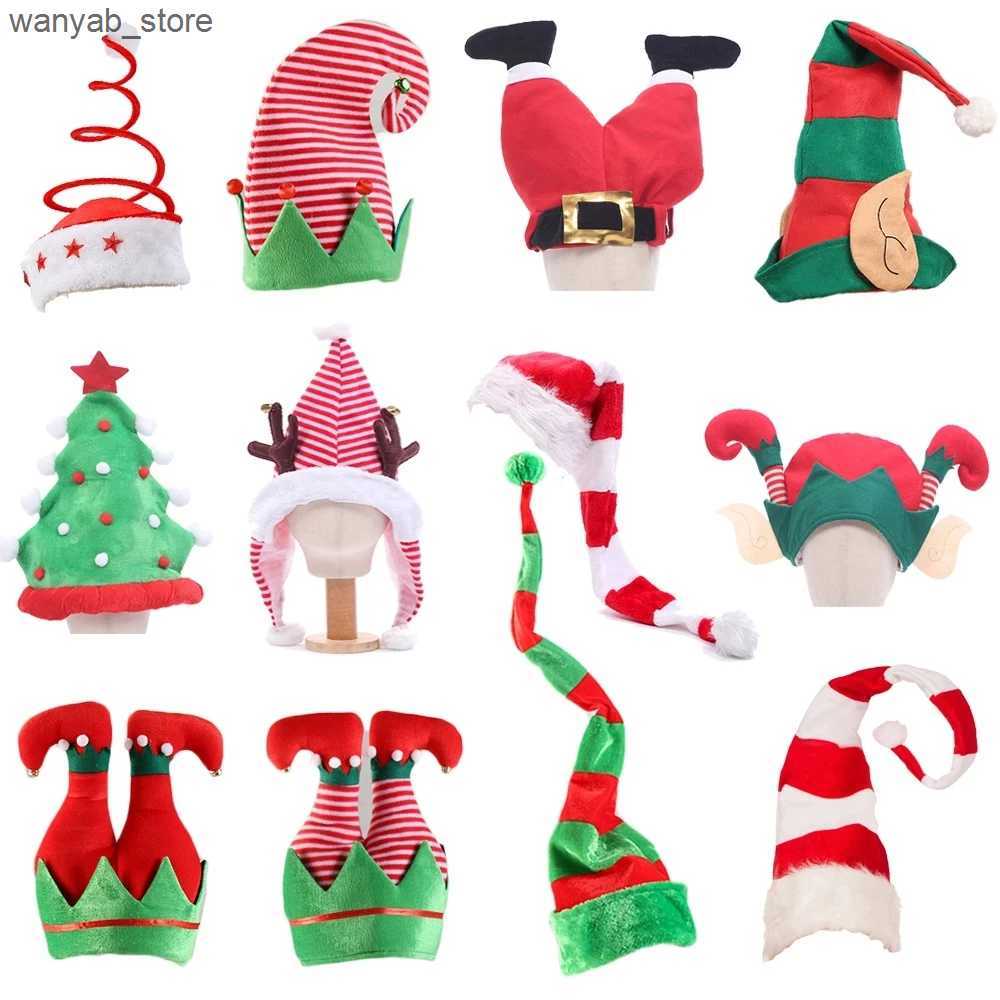 Wide Brim Hats Bucket Hats 2022 Christmas Hat Plush Elf Santa Hat Cute Stripes Cartoon Creative Turkey Hats New Year Xmas Party Ornament Decoration Pr