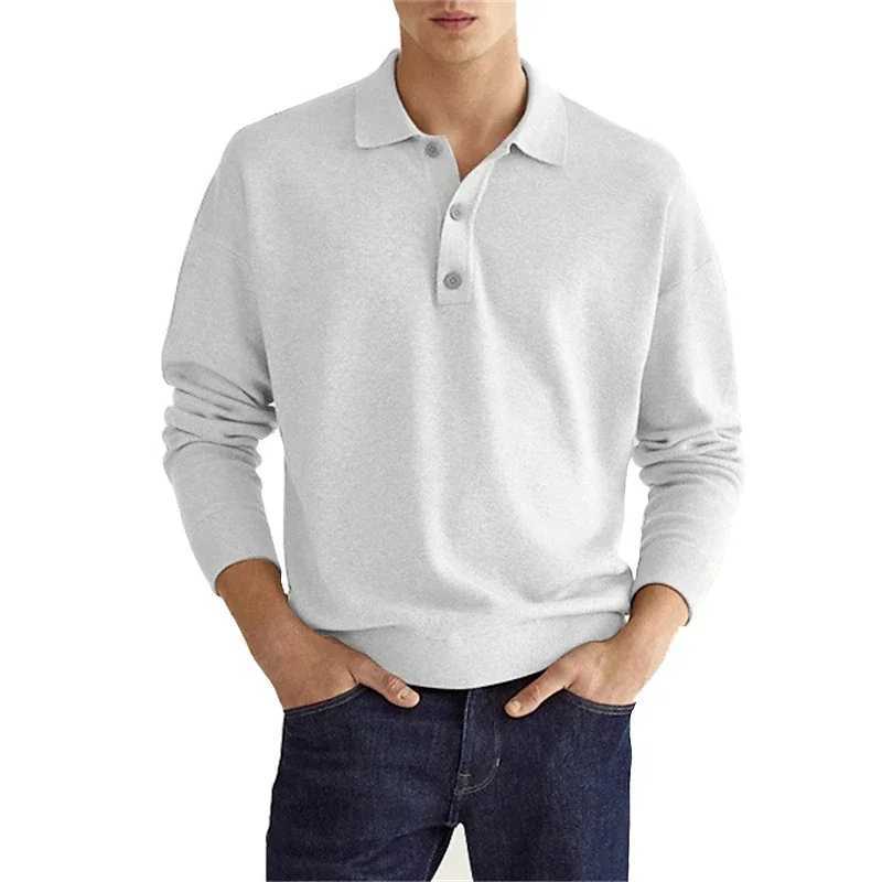 Mens long Sve shirt solid color lapel button office Comter business casual latte fashion sports T-shirt S-3XL W241106