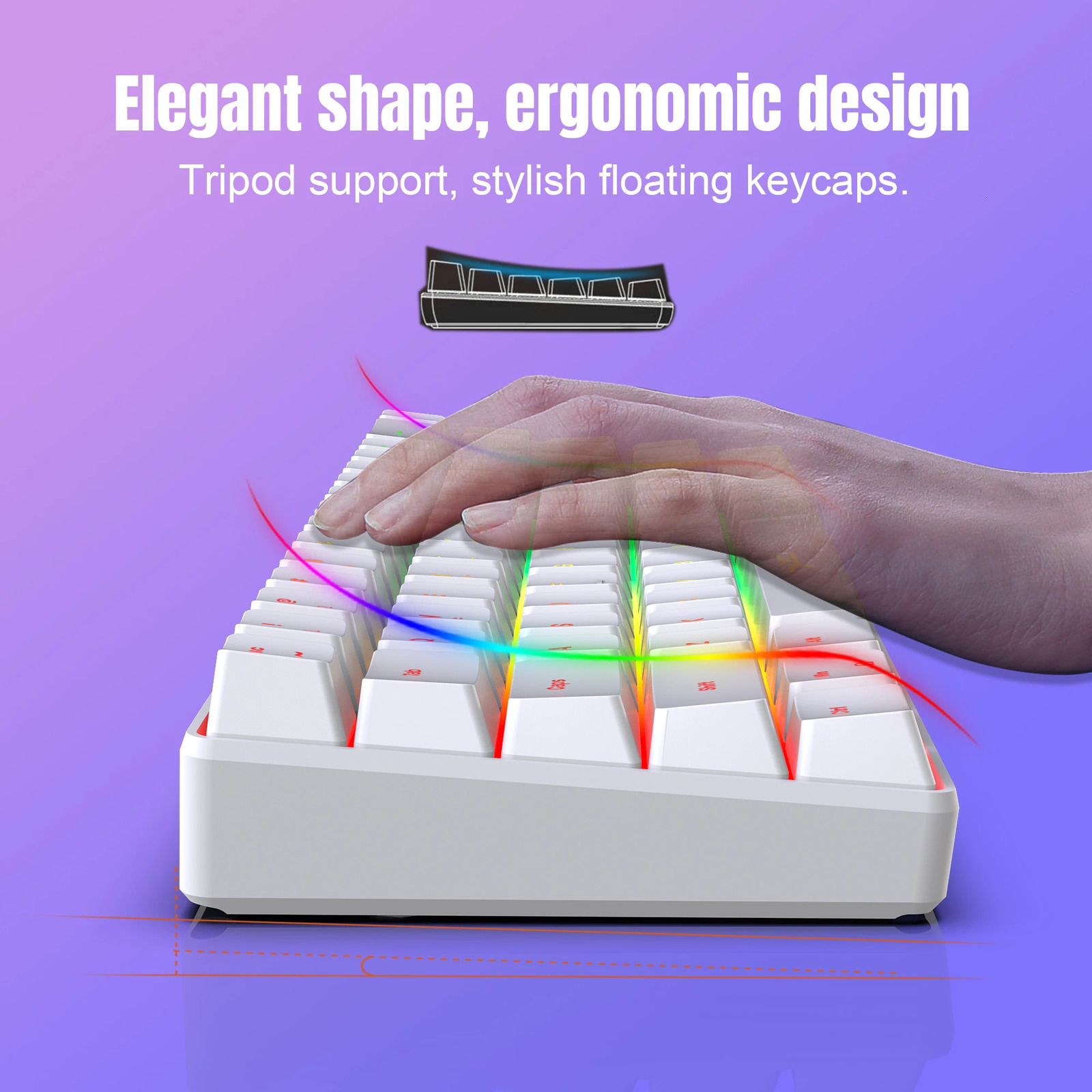 60% gaming keyboard ergonomic small film keyboard compact RGB backlit keyboard suitable for Windows PC laptop gaming 241106ww