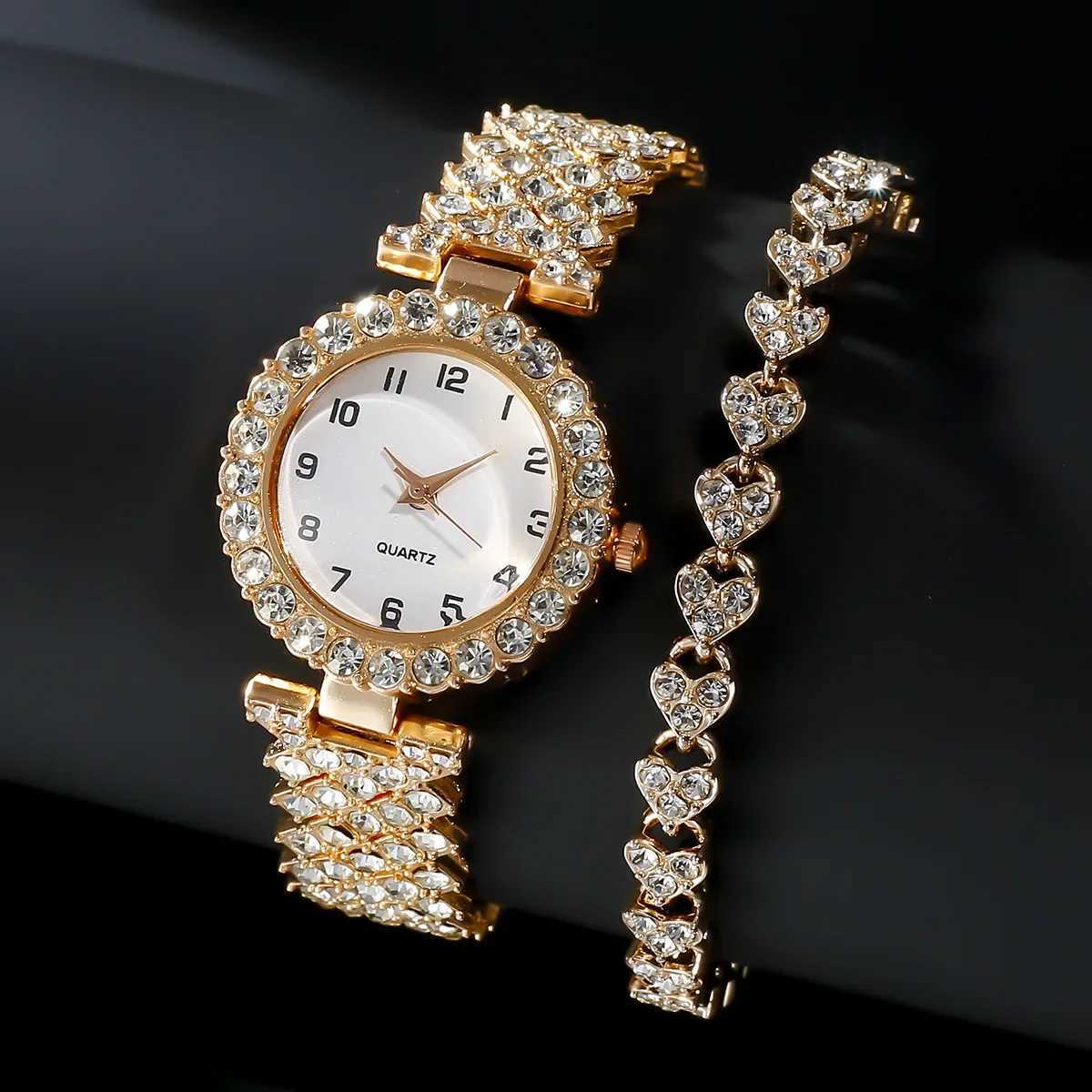 2024 2-piece luxury fashion watch set silver strap womens quartz watch alloy bracelet womens jewelry set watch gift X241106
