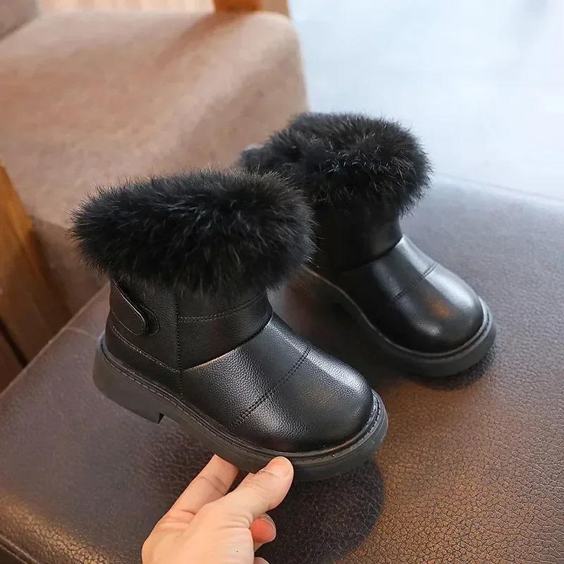 Solid Color Britain Style Girls Casual Boots Plush Winter Soft Baby Boys Short Boots Kids Shoes Children Drop 241106