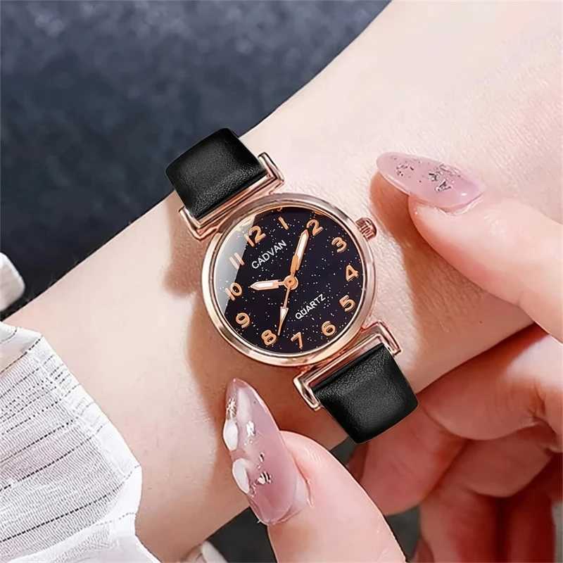 5-piece Wen Fashion casual belt watch simple womens starry sky circular dial quartz watch dress clock X241106