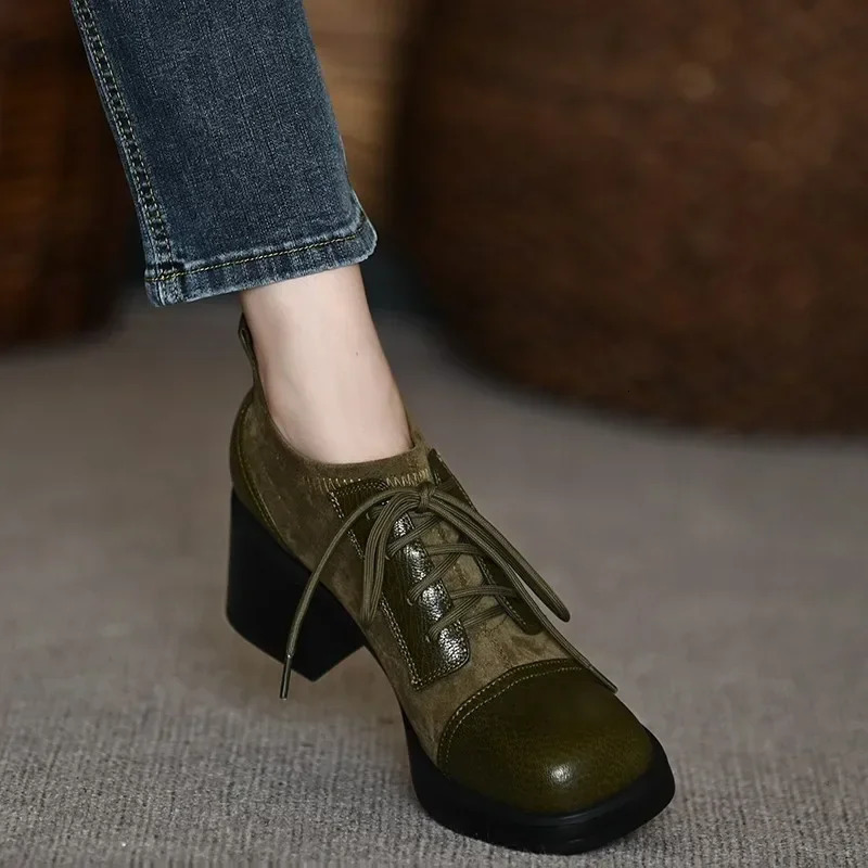 Boots Womens Fashion CasualShoes Solid Color Shoes for Women Lace Up Round Toe Chunky Heel Ladies Dress Shoes 241106