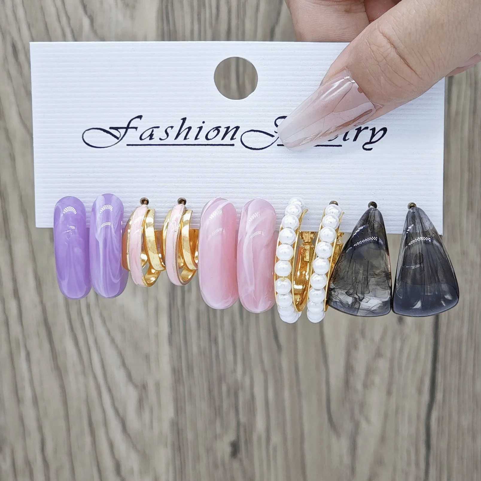 Irregar vintage pearl earrings acrylic ring with oil droplets alloy earrings and earring set X241106