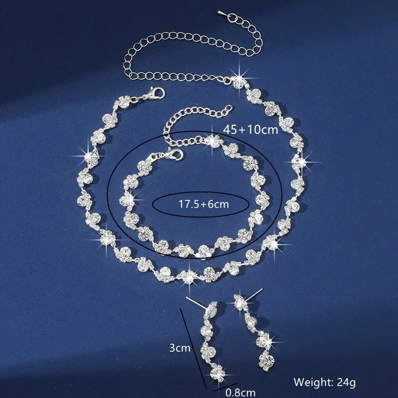 FYUAN Exquisite Black Silver Color Crystal Necklace Earrings Bracelet Long Tassel for Wedding Jewelry Sets 241106