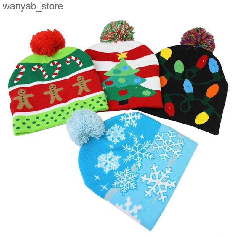Wide Brim Hats Bucket Hats LED Christmas Hat Sweater Knitted Beanie Christmas Light Up Knitted Hat Christmas Gift for Kids Xmas 2024 New Year Decorati