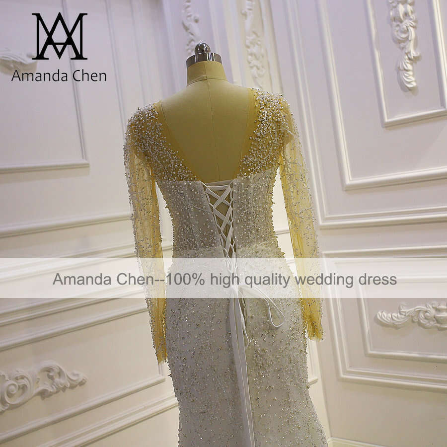 Hot Sale Long Sleeve Glitter Beading Detachable Skirt 2 in 1 Wedding Dress