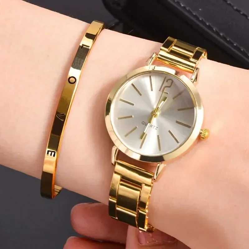 2-piece Wen Watch Deluxe Simple Dial Hollow Strap Fashion Gold Bracelet Quartz Watch Student Womens Watch Reloj Mujer X241106