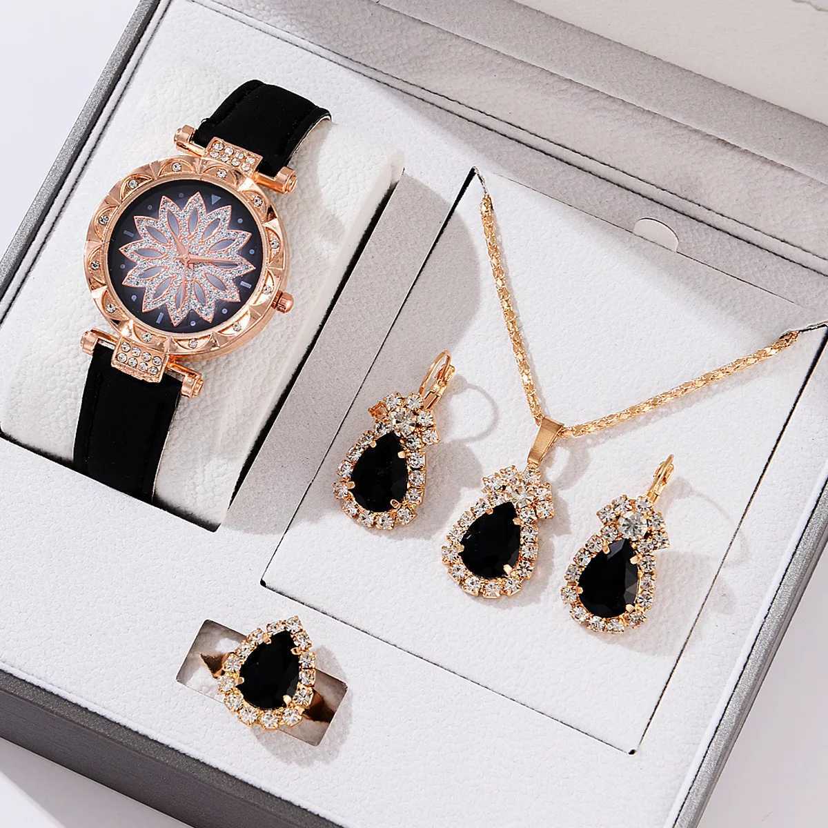 5-piece watch set suitable for ladies warm leather band watch simple casual warm analog watch bracelet gift Montessori womens (no box) X241106