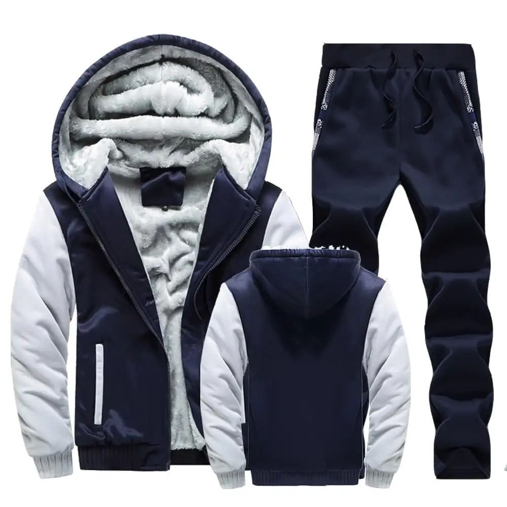 Men Winter Tracksuit Sets Thick Warm Jacket Zipper Hooded Sweatshirt CoatPants Sportswear Casual Fleece Outwear Hoody 241106