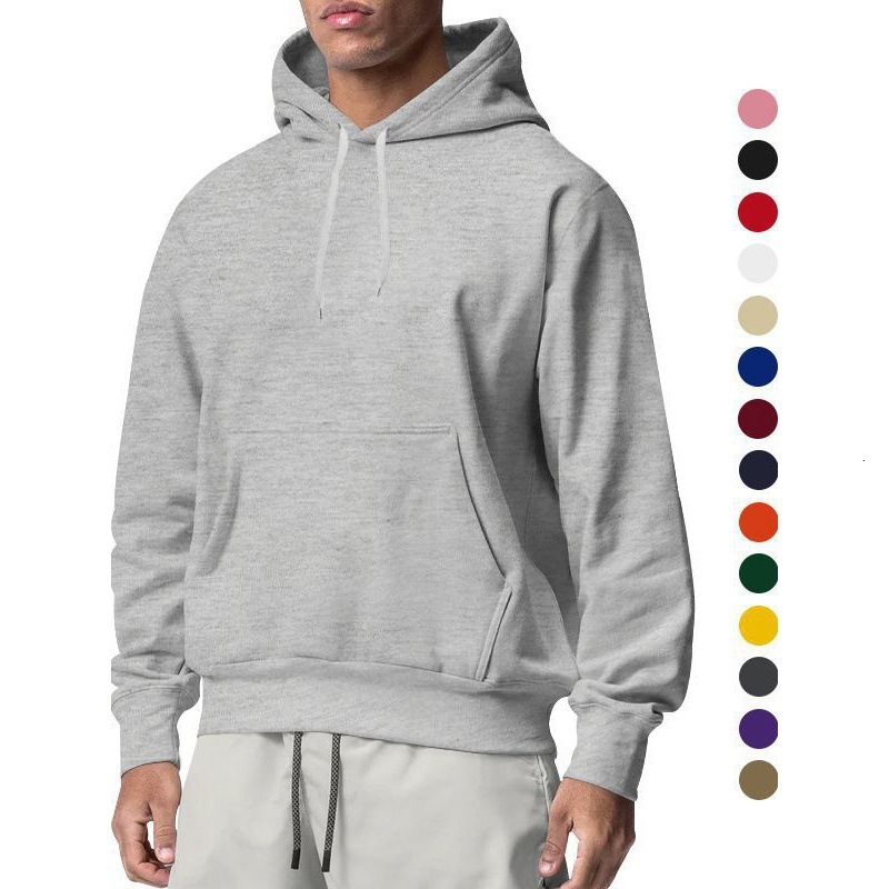 New designer autumn and winter new men's solid color wool sports hooded sweatshirt with hat rope