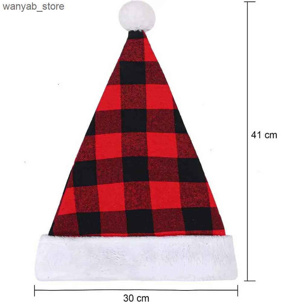 Wide Brim Hats Bucket Hats 2pcs Santa Red Hat Christmas Plaid Santa Hat Short Plush with White Cuffs Plush Fabric Christmas Hat for Adults and Kids L2
