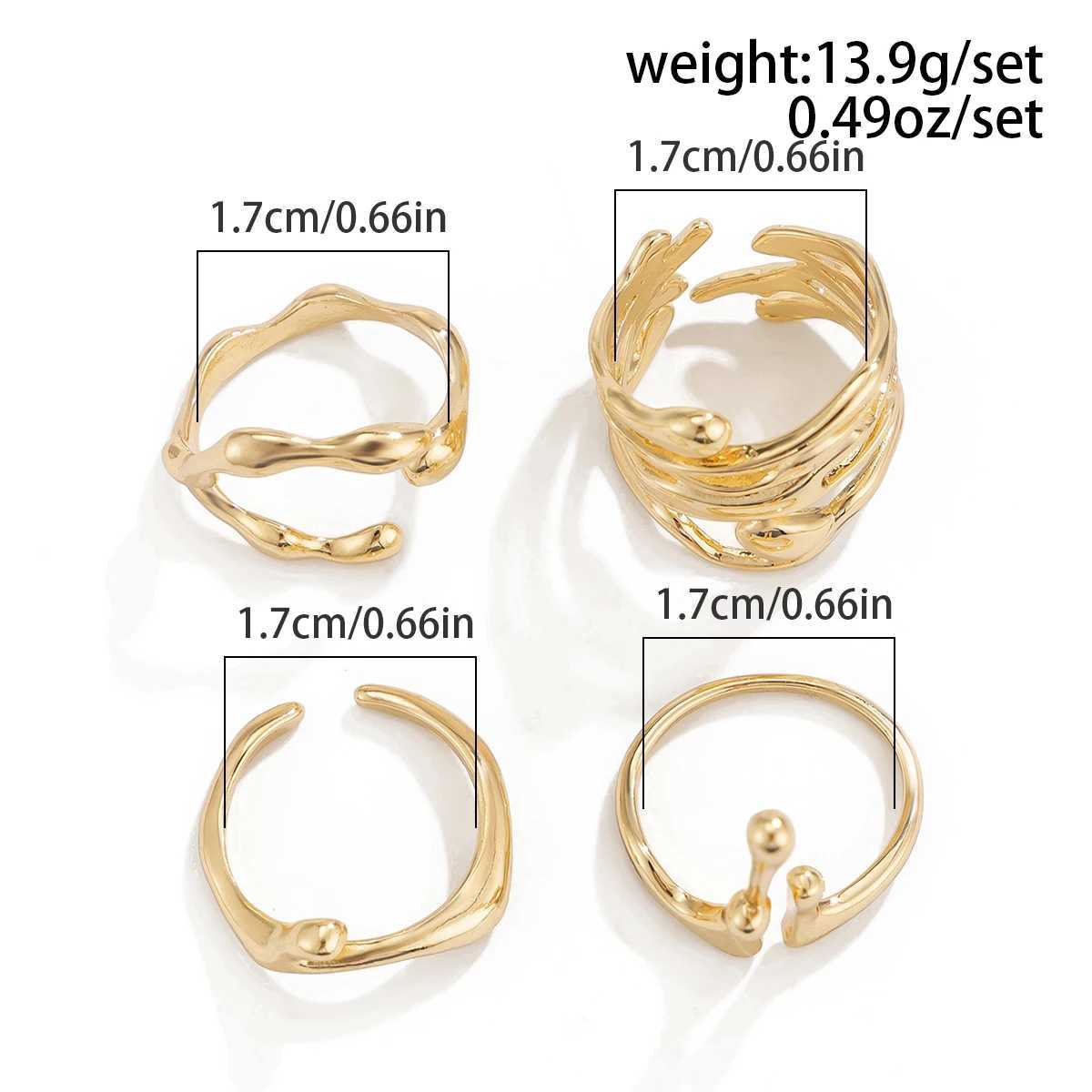 Ingemark 4Pcs/Set Retro Irregar Lava Open Ring Suitable for Wenmen Gothic Gold Adjustable Couple Ring Y2K Wedding Jewelry Gift X241106