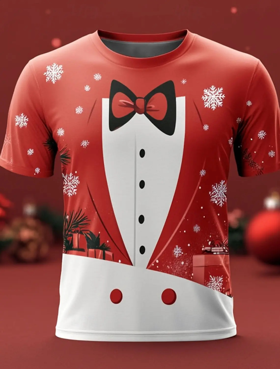 Christmas Tree Snowflake Fashion Casual tops Mens 3D Print T shirt Tee Party Street Red Suit Short Sleeve Crew Neck Shirt 241029