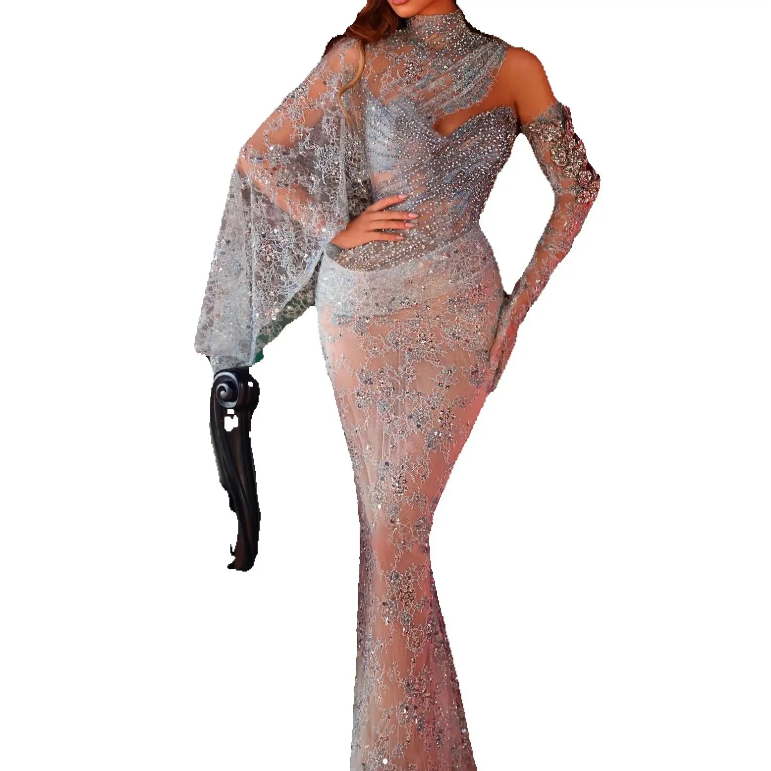 Luxury High Neck Prom Dresses Luxury Women Mermaid Beading Lace Evening Gowns Custom Made Floor Length Formal Party Dress