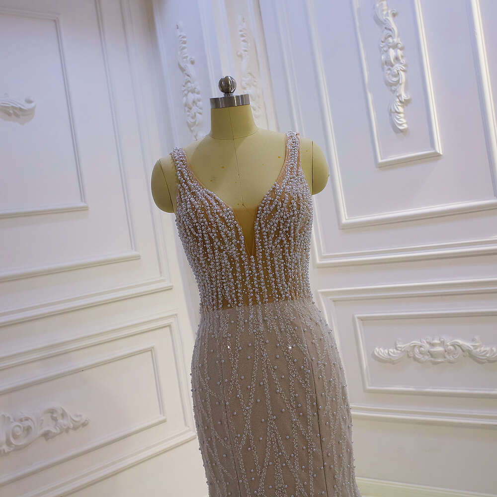 Champagne Spaghetti Straps V-neck 2 In 1 Mermaid Wedding Dress